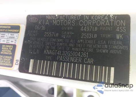 2016 Kia Optima Lx из США, поврежденный, VIN KNAGT4L32G5104261